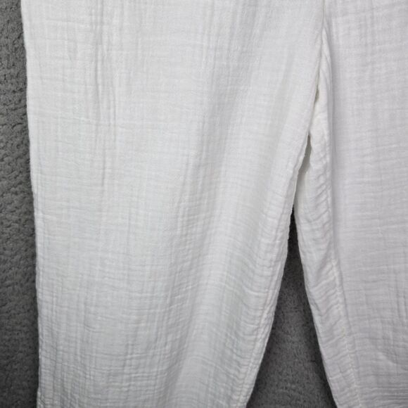 APPLESEEDS Womens White 100 Cotton Cropped Pants M Shell Button Pocket Capri - Picture 9 of 10